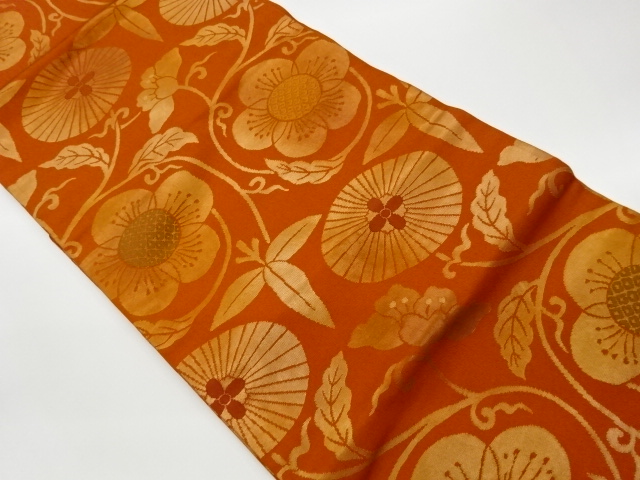 JAPANESE KIMONO / VINTAGE FUKURO OBI / WOVEN UME BLOSSOM & ARABESQUE